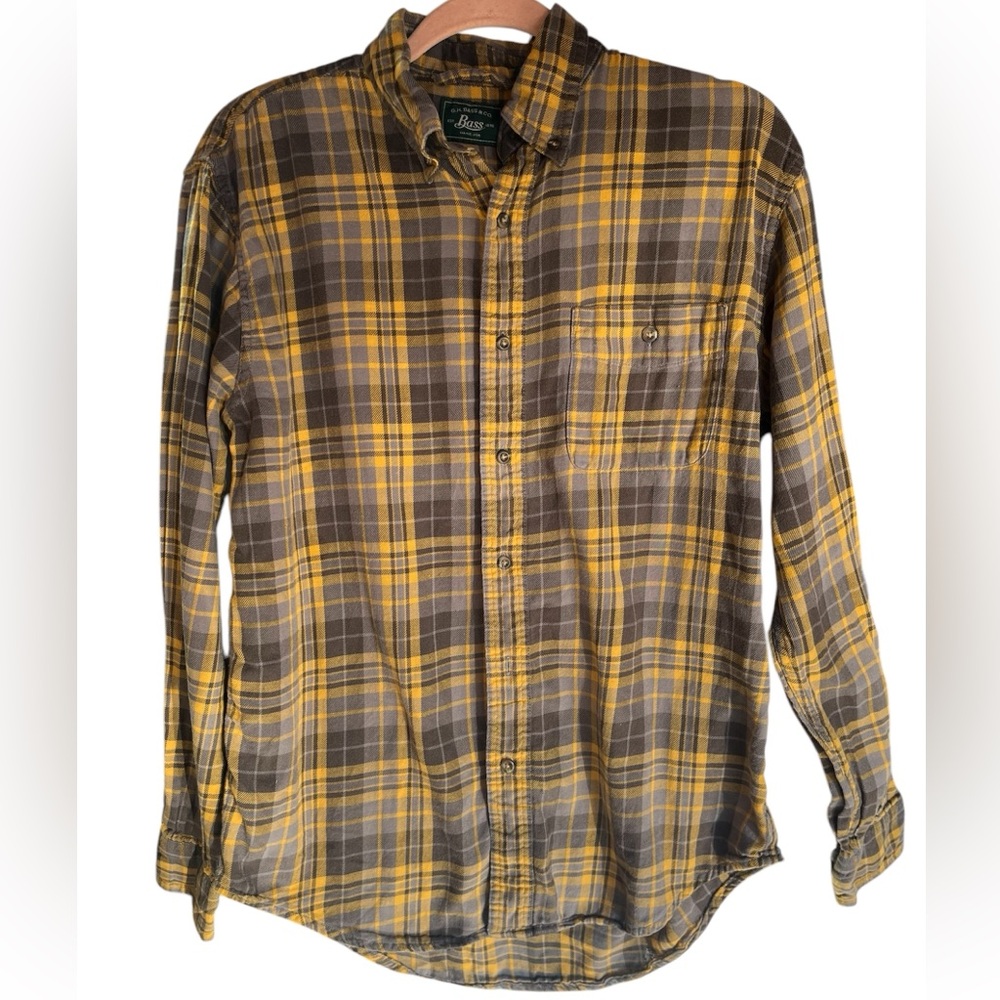 G.H. BASS & CO FIRESIDE SHIRT MEN M HARVEST GOLD 100%‎ COTTON FLANNEL BUTTON UP